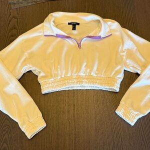 Forever 21 White Cropped Pullover with Purple Zipper
